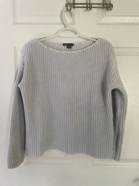 Vince Light Gray Ribbed Crew Neck Sweater Cotton XS